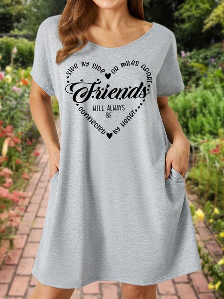 

Side By Side Or Miles Apart Friends Will Be Always Be Connected By Heart Women's V Neck Dress, Gray, Dresses