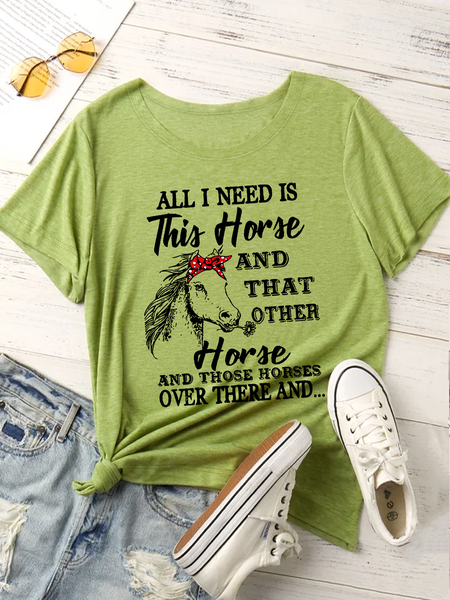 

Women's Horse Lover Casual Text Letters T-Shirt, Green, T-shirts