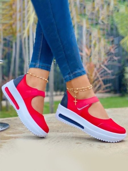 

Soft and Comfortable Velcro Thick Sole Casual Walking Shoes, Red, Sneakers