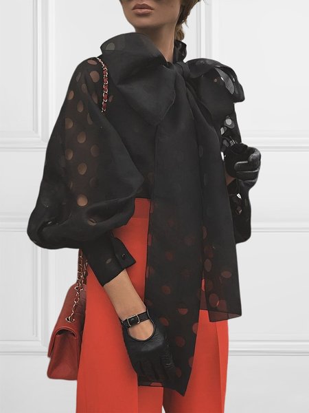 

Polka Dots Elegant Long Sleeve Regular Fit Blouse, Black, Blouses and Shirts