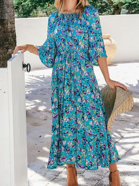 

Loose Crew Neck Casual Dress, Blue, Dresses