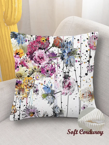

18*18 Throw Pillow Covers, Painting Floral Soft Corduroy Cushion Pillowcase Case For Living Room, As picture, Pillow Covers