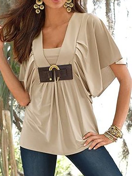 

Square Neck Casual Plain Regular Fit T-Shirt, Apricot, T-Shirts