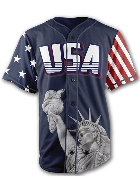 

American Statue of liberty Short Sleeve Baseball Jersey, Blue, Baseball Shirts