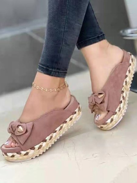 

Bow Decorative Woven Platform Sandals, Beige, Sandals