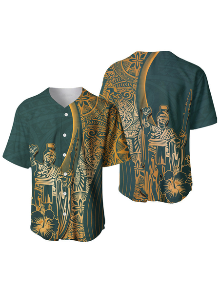 

King of Hawaii Short Sleeve Baseball Shirt, Green, Baseball Shirts