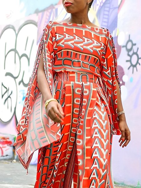 

Loose Boat Neck Text Letters Urban Blouse, Orange red, Blouses and Shirts