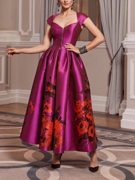 

V Neck Elegant Regular Fit No Elasticity Dress, As picture, Midi Dresses