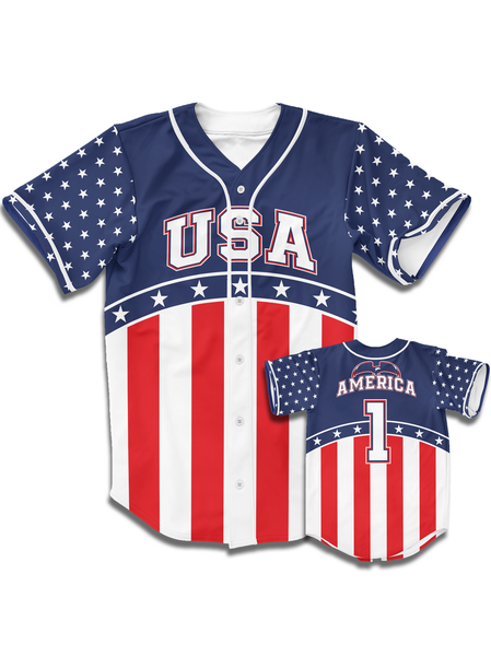 

American Flag Short Sleeve Baseball Shirt, Blue, Baseball Shirts