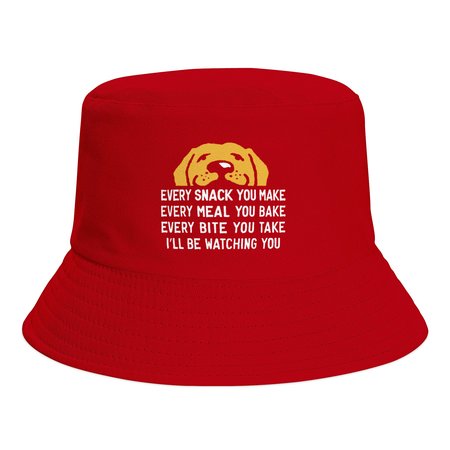 

Every Snack You Make I Will Be Watching You Dog Funny Print Bucket Hat Outdoor UV Protection, Red, Men's Accessories