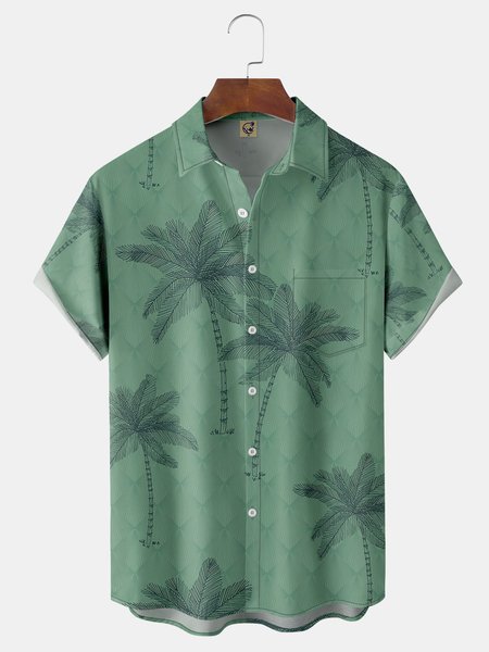 

Coconut Tree Chest Pocket Short Sleeve Hawaiian Shirt, Black, Men Shirts