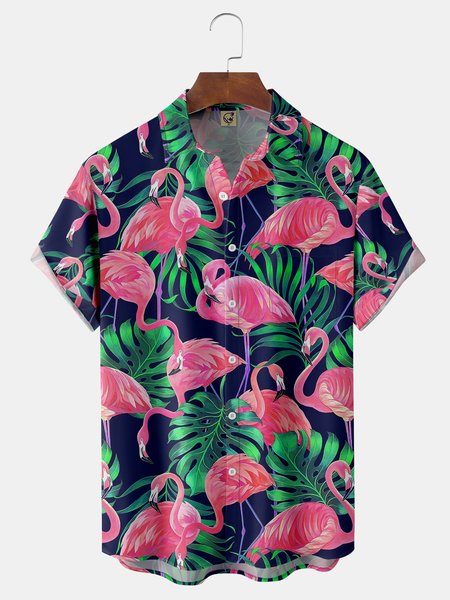 

Flamingo Chest Pocket Short Sleeve Hawaiian Shirt, Royal blue, Men Shirts