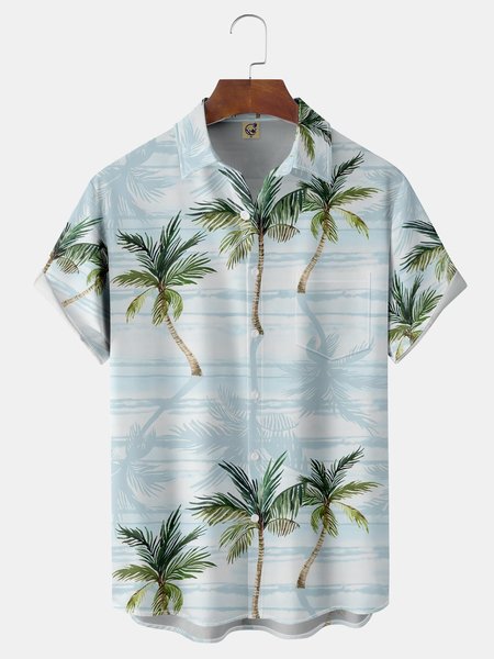 

Coconut Tree Chest Pocket Short Sleeve Hawaiian Shirt, Green, Men Shirts