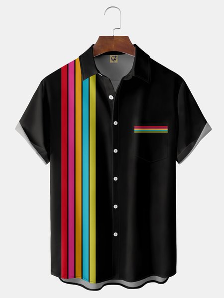 

LGBT Chest Pocket Short Sleeve Bowling Shirt, Black, Men Shirts