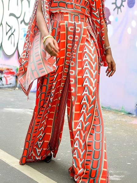 

Loose Urban Text Letters Wide leg Pants, Orange red, Pants