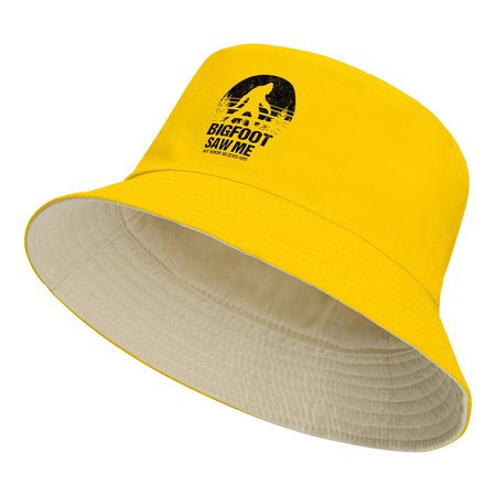 

Bigfoot Saw Me But Nobody Believes Him Funny Outdoor Camping Graphic Text Letters Print Bucket Hat Outdoor UV Protection, Yellow, Hats
