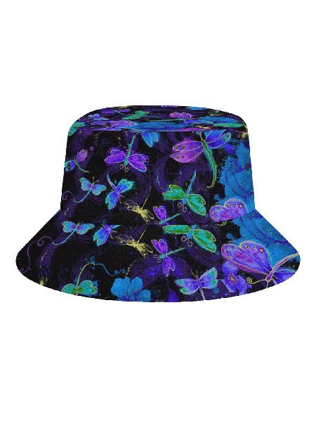 

Dragonfly Print Bucket Hat Outdoor UV Protection, As picture, Women's Hats