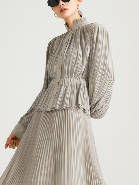 

Elegant Regular Fit Stand Collar Blouse, Gray, Blouses and Shirts