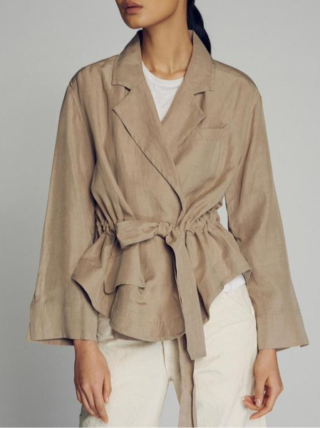 

Regular Fit Elegant Linen Plain Trench Coat, Khaki, Coats