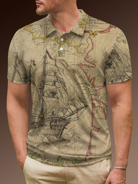 

Ombre Ocean Sailing Map Short Sleeve Polo Shirt, Khaki, Polo Shirts