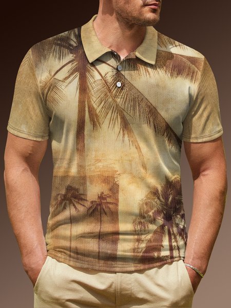 

Ombre Coconut Tree Short Sleeve Polo Shirt, Khaki, Polo Shirts