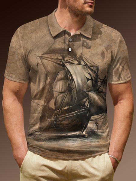 

Ombre Sailing Short Sleeve Polo Shirt, Deep khaki, Polo Shirts