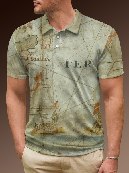 

Ombre Ocean Sailing Map Short Sleeve Polo Shirt, Lightgreen, Polo Shirts