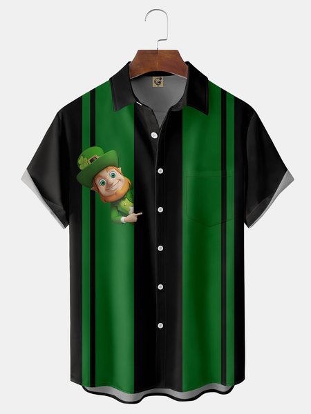 

St. Patrick's Day Chest Pocket Short Sleeve Casual Shirt, Black, Men Shirts