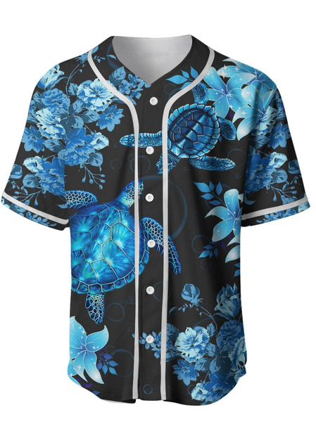 

Sea Turtle Short Sleeve Baseball Shirt, Blue, Baseball Shirts
