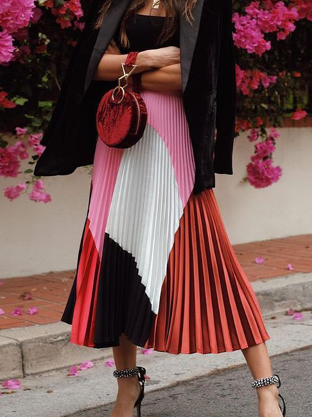 

Elegant Regular Fit Color Block Skirt, As picture, Skirts