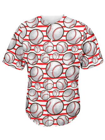 

Baseball Illustration Short Sleeve Baseball Shirt, Red, Baseball Shirts