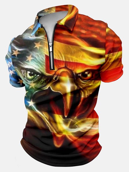 

Men’s Eagle Pattern America Flag Casual Regular Fit Polo Shirt, As picture, T-shirts