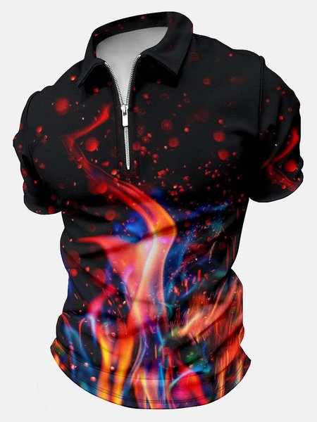 

Men’s Fire Pattern Polo Collar Casual Regular Fit Abstract Polo Shirt, As picture, T-shirts