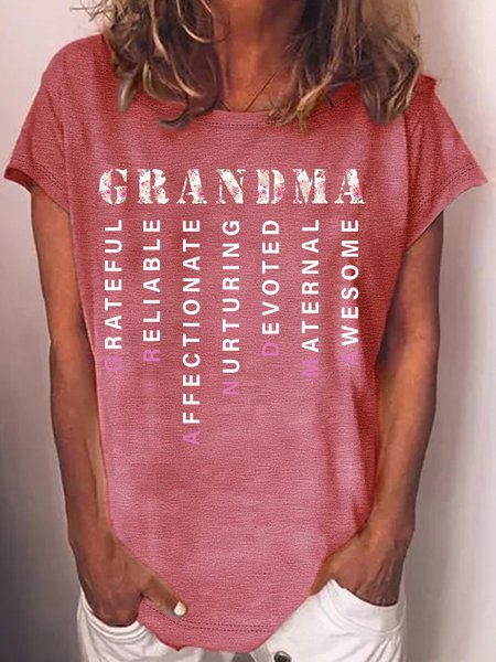 

Women's Grandma Crew Neck Casual Text Letters T-Shirt, Red, T-shirts