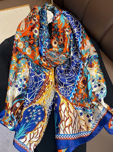 

Ethnic Style Daily Blue Tree of Life Pattern Silk Scarf Versatile Accessories, Women Scarves & Shawls