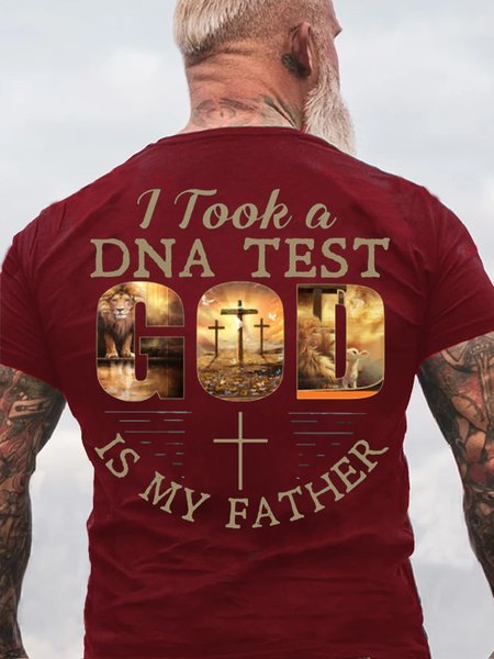 

Men's Christian DNA Test God is My Father Crew Neck Casual Cotton T-Shirt, Red, T-shirts
