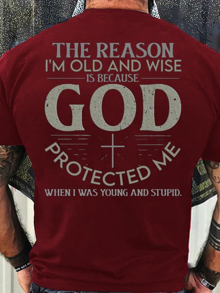 

Men's Christian The reason I am old and wise because God protected me Casual Cotton Crew Neck T-Shirt, Red, T-shirts