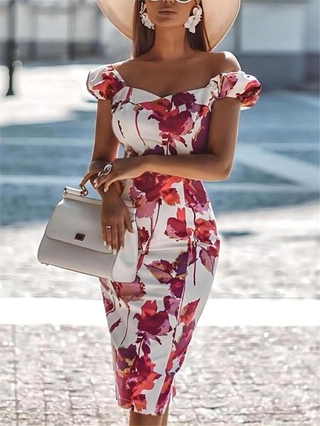 

Cold Shoulder Regular Fit Elegant Midi Dress, As picture, Midi Dresses