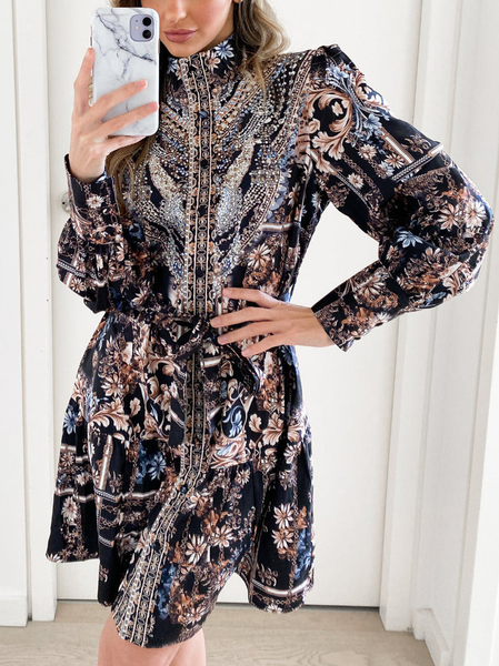 

Regular Fit Elegant Ethnic Dress, Multicolor, Midi Dresses