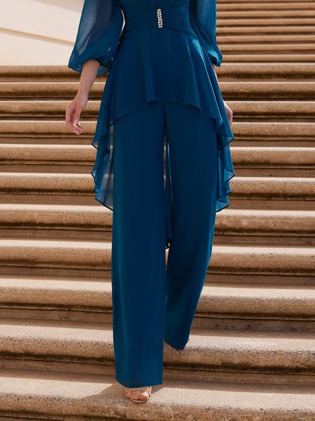 

Regular Fit Elegant Plain Fashion Pants, Blue, Pants