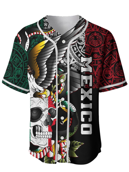 

Mexican Culture Short Sleeve Baseball Shirt, Black, Baseball Shirts