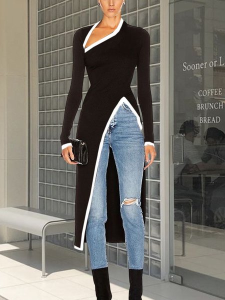 

Color Block Casual Asymmetrical Shirt, As picture, Blouses and Shirts
