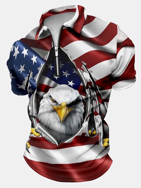 

Men's Sea Eagle American Flag Art Print Regular Fit Casual America Flag Polo Shirt, As picture, T-shirts