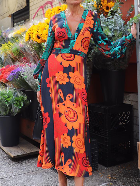 

Floral Elegant Regular Fit Dress, Dark blue, Maxi Dresses