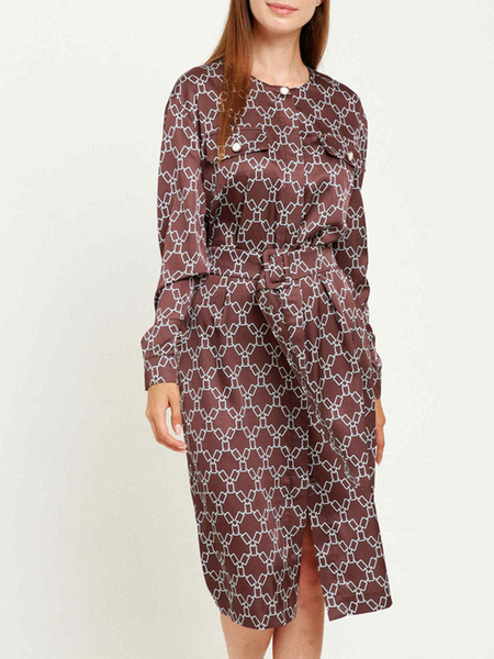 

Painting Elegant Crew Neck Dress, As picture, Midi Dresses