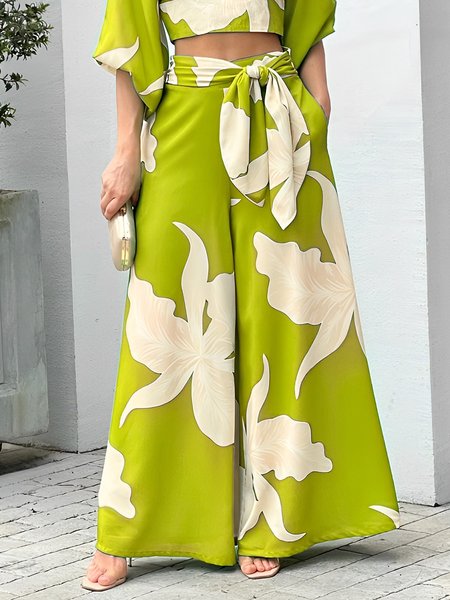 

Floral Loose Vacation Fashion Pants, Green, Pants
