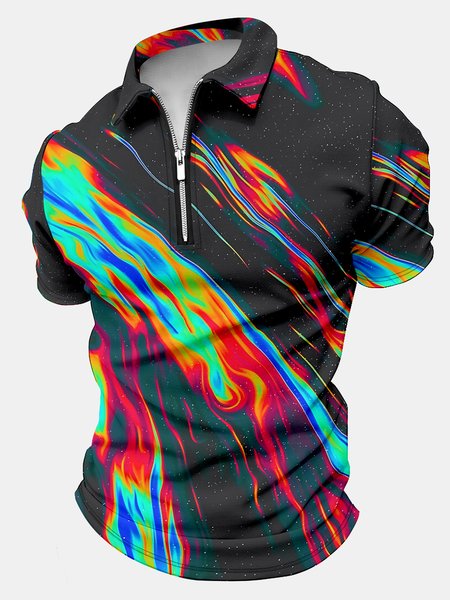 

Men's Art Print Polo Collar Regular Fit Casual Polo Shirt, As picture, T-shirts