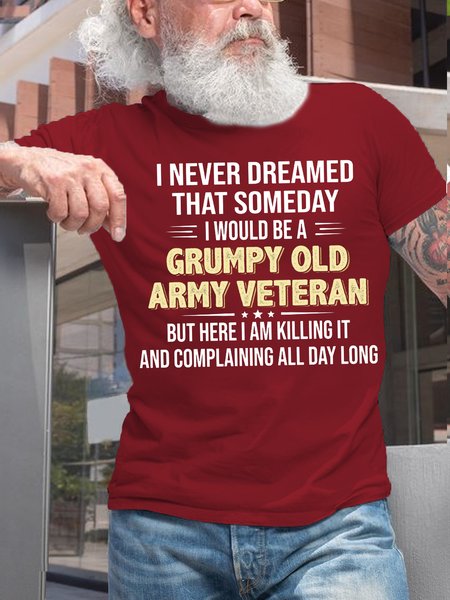 

Men's GRUMPY OLD ARMY VETERAN Crew Neck Casual Letters T-Shirt, Red, T-shirts