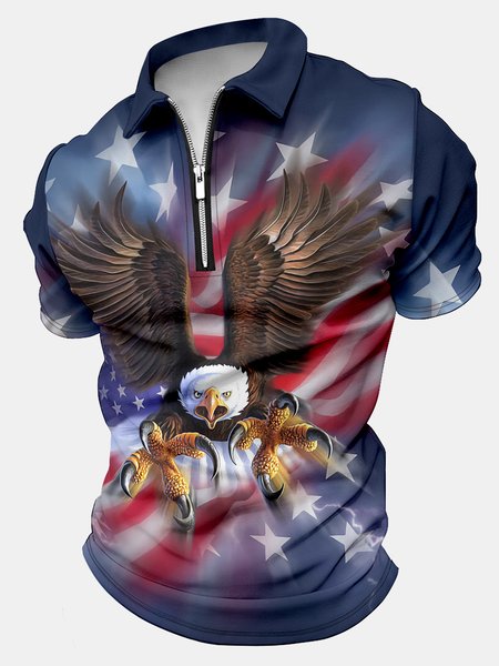 

Men's Sea Eagle American Flag Art Print Regular Fit Casual Polo Shirt, As picture, T-shirts