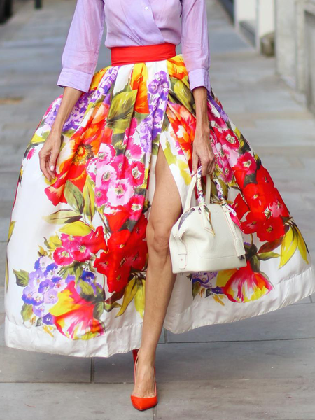 

Floral Elegant Umbrella A-Line Skirt, White, Skirts